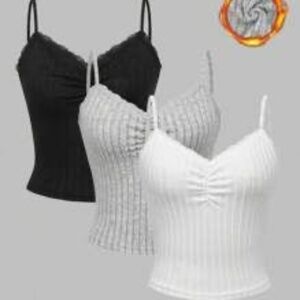 GlowEve Women'sFuzzy Rib Knit Lace  Ruched tanTop, 3-Piece Set For Autumn/Winter
